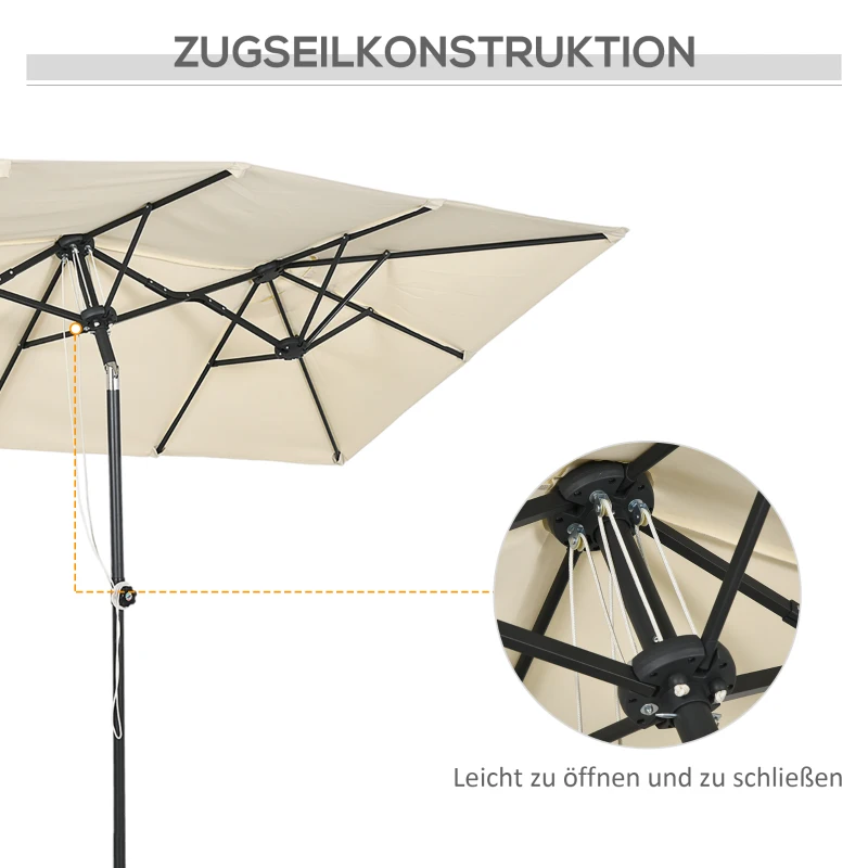 Outsunny Grote parasol, verstelbaar in hoogte en kantelbaar, 150x295x170-214 cm, Crème