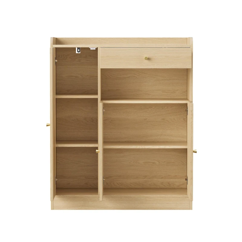 Sapateira em rattan, amplo espaço de arrumação, prateleiras ajustáveis, 90x35x110 cm, Cor natural