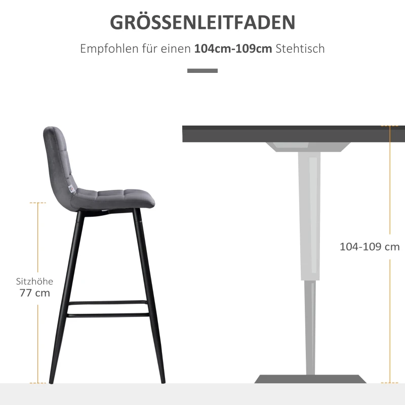 HOMCOM set van 2 barkrukken met voetsteun in retrodesign, grijs, 42 cm x 47 cm x 105 cm