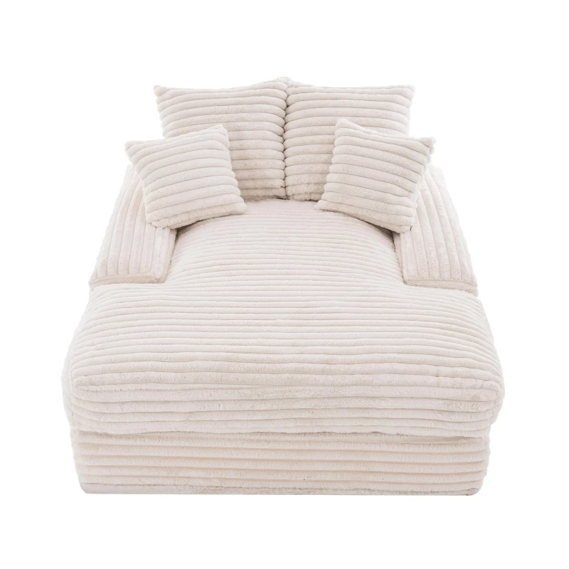 Chaise longue in velluto a coste con 4 cuscini rimovibili e schiuma memory ad alta densità, 165x135x58 cm, Beige