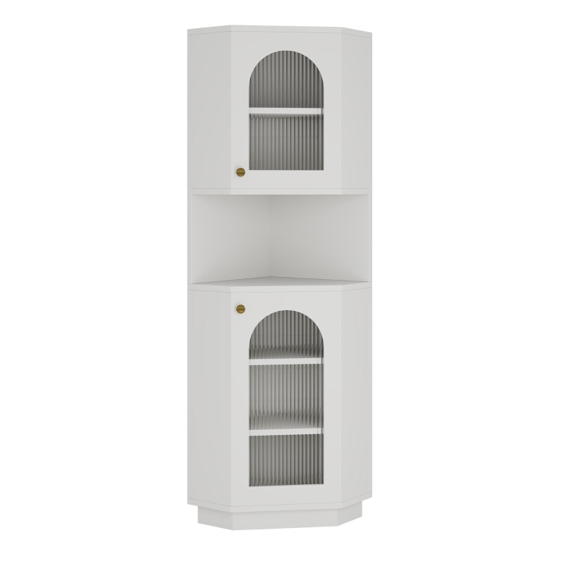 Armadio da bagno angolare salvaspazio con striscia LED luminosa, 45x45x166,5 cm, Bianco