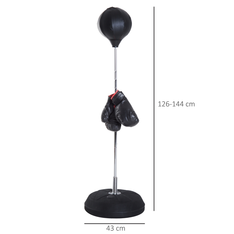 HOMCOM Boksset met Punchbal, Verstelbaar in Hoogte, Incl. Bokshandschoenen, 126-144cm, Zwart(m-3)