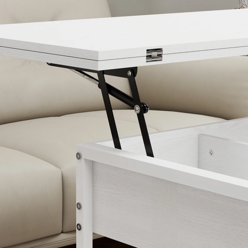 HOMCOM Mesa de Centro Elevable y Extensible con Compartimento Oculto y Estantes Abiertos 98x49x55 cm Blanco