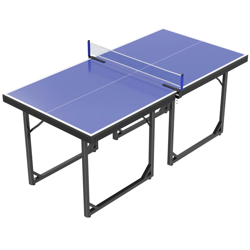 HOMCOM 6ft Table Tennis Table, Ping Pong Table with Net, Foldable and Portable Ping Pong Set for Indoor Use, Easy Assemble, Midsize, Blue