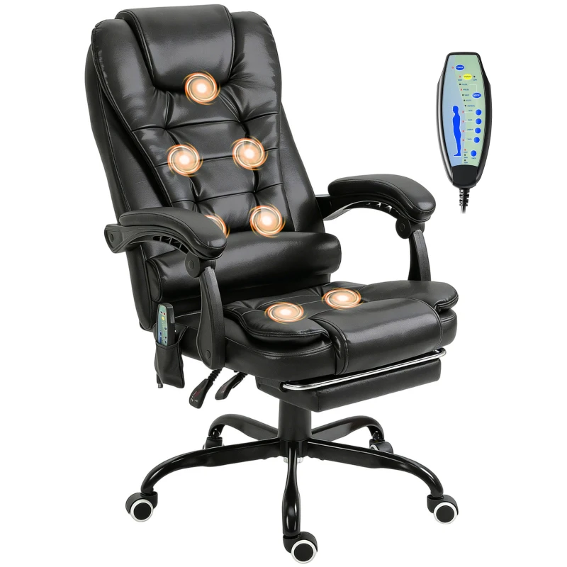 Vinsetto Silla de Oficina con 7 Puntos de Masaje con Reposapiés Retráctil Altura Ajustable Control Remoto y Tejido de PU Negro