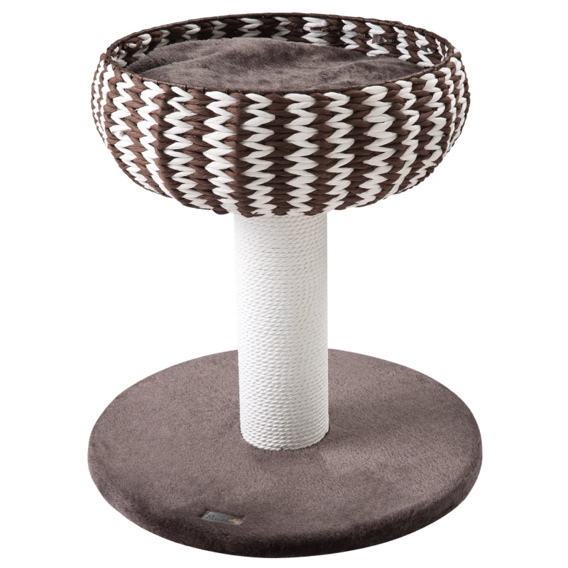 PawHut Árbol Rascador para Gatos 50x50x52 cm con Cama Redonda Poste Rascador y Cojín de Felpa Café y Blanco