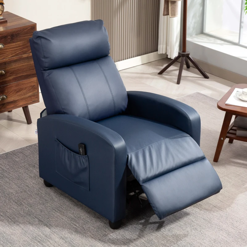 HOMCOM Poltrona de Massagem Reclinável com 2 Zonas de Massagem 8 Programas e 5 Níveis de Intensidade 68x88x98 cm Azul Escuro
