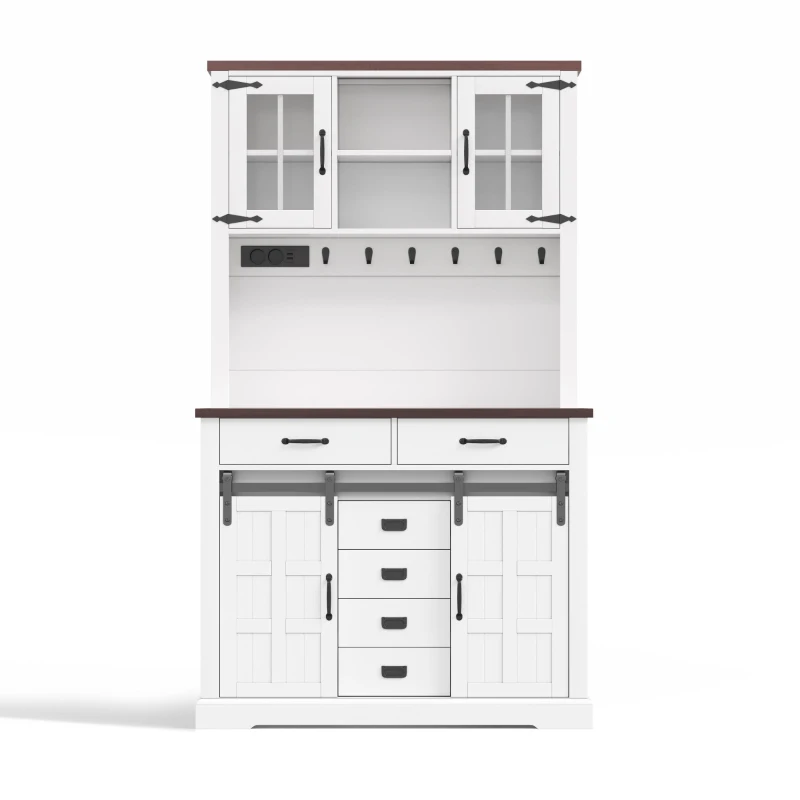 Dispensa da cucina con piano multiuso, ripiani regolabili, ganci in acciaio inox e sistema antiribaltamento, 108x40x180 cm, Bianco
