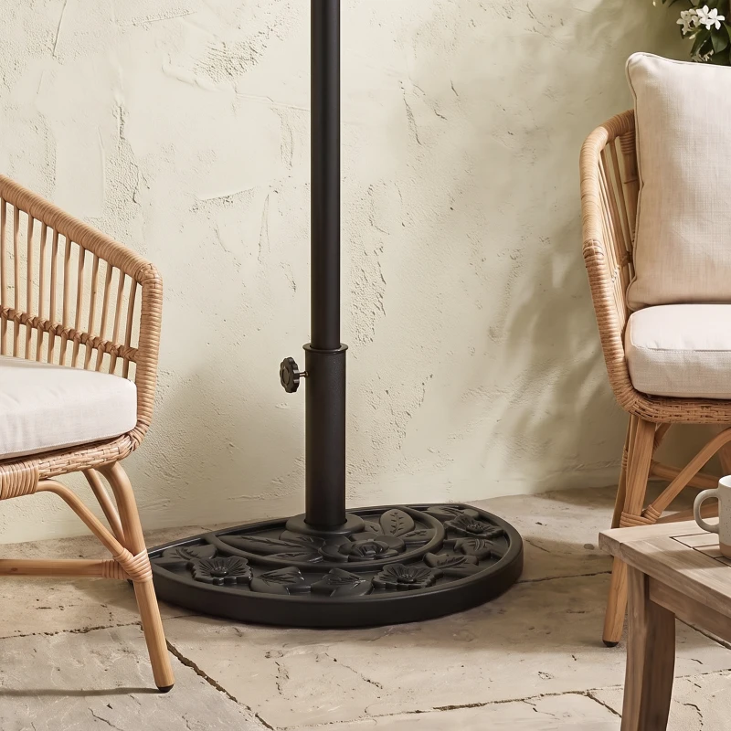 Outsunny Halfronde Parasolvoet, 9 kg, Bloemendesign, HDPE/Cement, voor Parasolstokken Ø35/38/48 mm