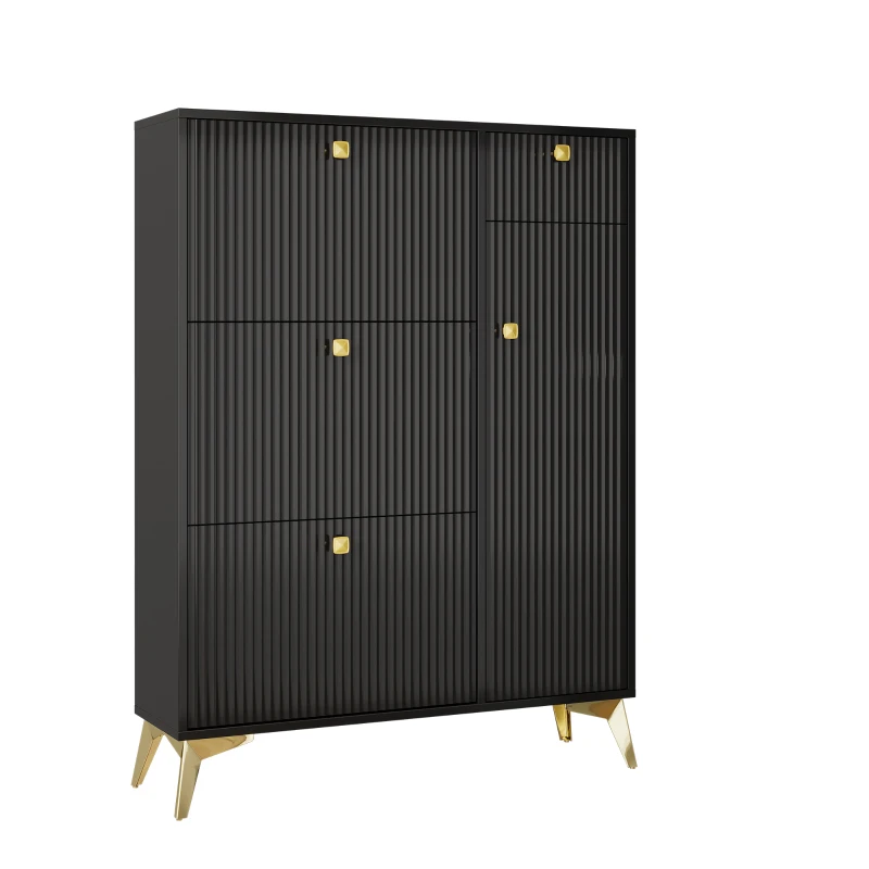 Armadio scarpiera con 3 ante a ribalta salvaspazio dal design moderno, 90x25x121 cm, Nero