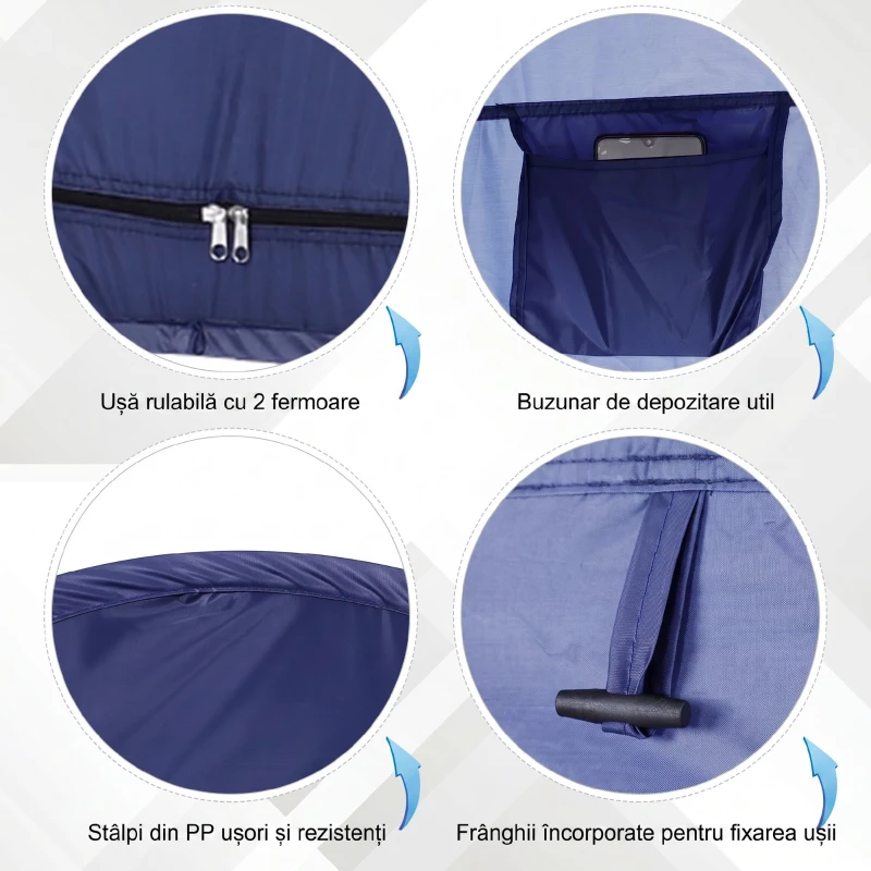 Outsunny Cort de Duș Pop-Up Impermeabil din Poliester și Plastic, 100x100x185 cm, Albastru Marin
