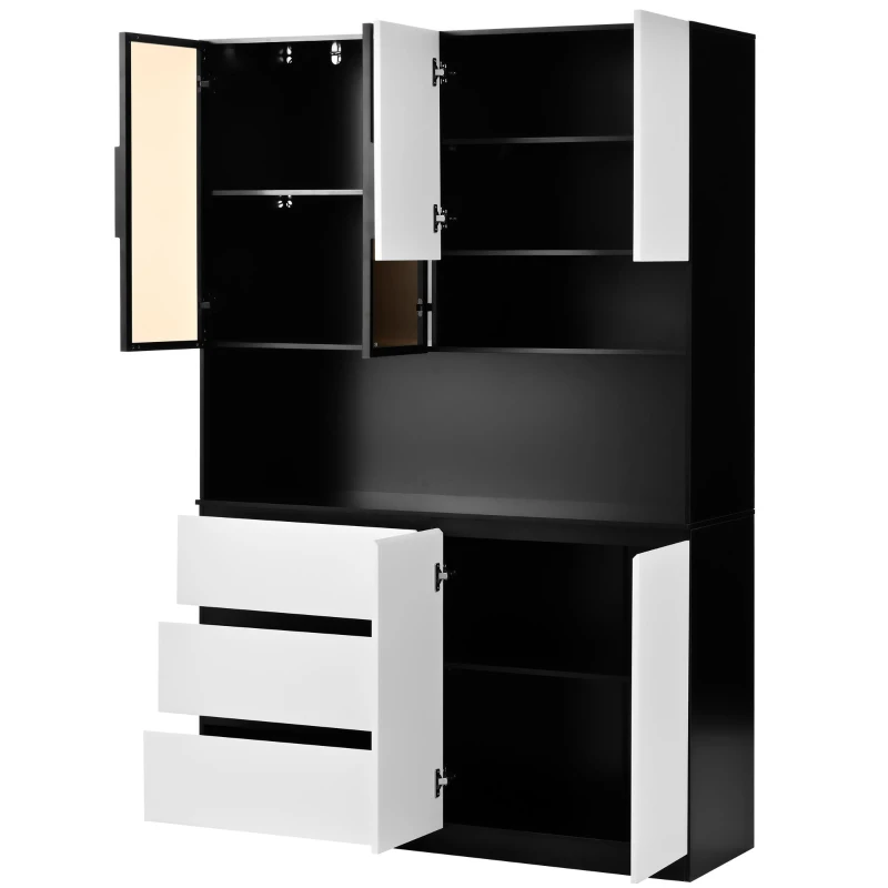 Dispensa Cucina con luce LED regolabile e vano per microonde, 120,5x40x180 cm, Nero