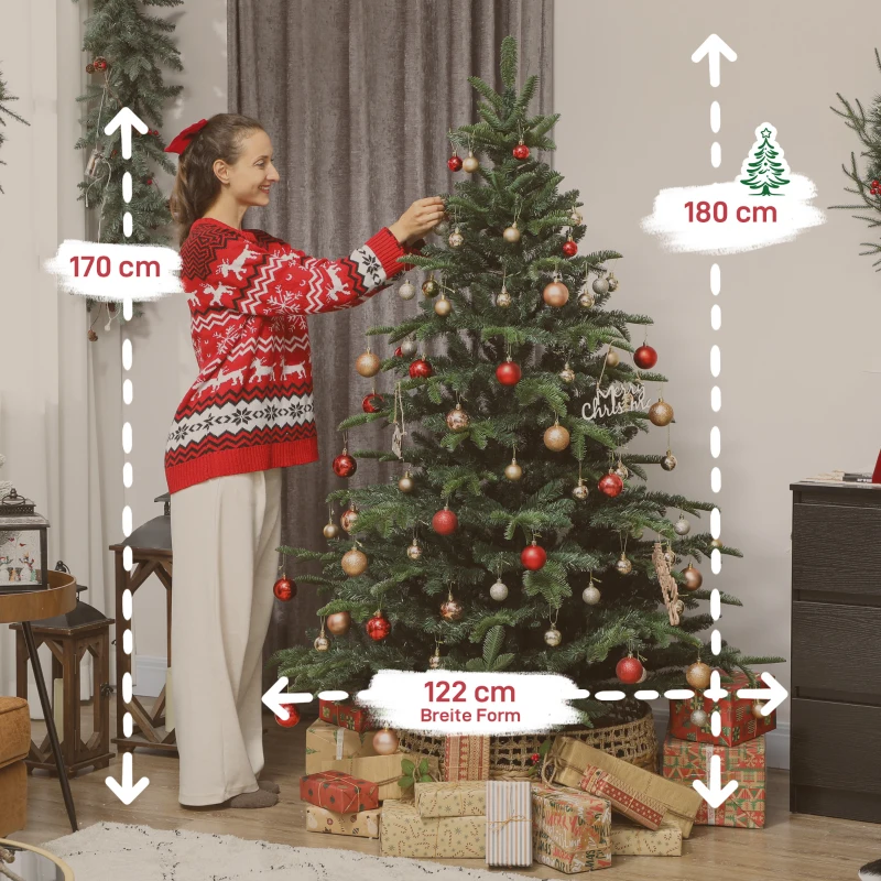 HOMCOM Kunstkerstboom met realistische takken, kunst-dennenboom met opvouwbare standaard, brandvertragend, kunststof, metaal, groen