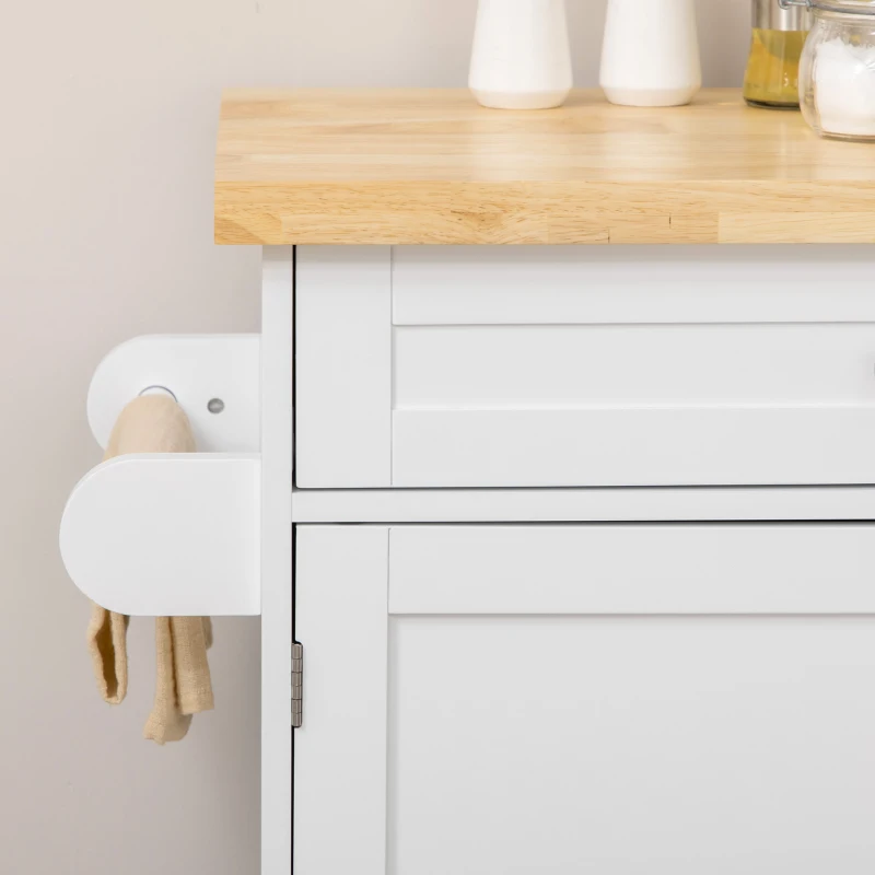 HOMCOM Keukentrolley Serveerwagen Keukeneiland, 1 Kruidenrek, 1 Handdoekhouder, 109 cm x 40 cm x 89 cm, Wit