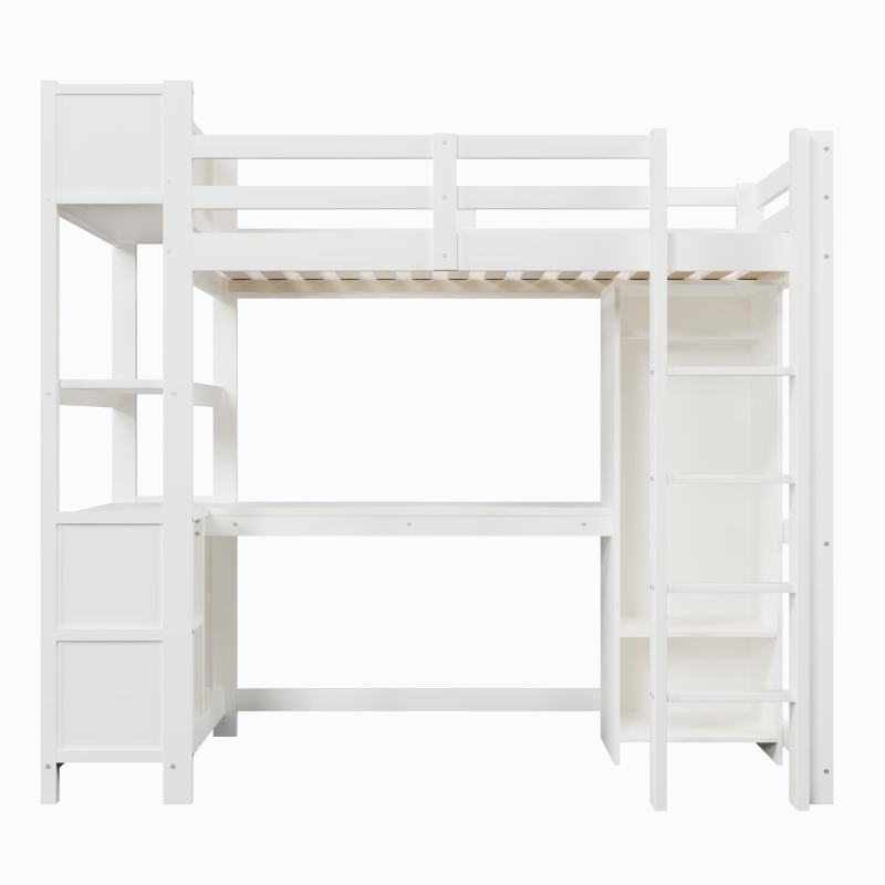 Letto a soppalco per bambini 6+ anni con parapetto di sicurezza, 232.5x100x189.5 cm, Bianco