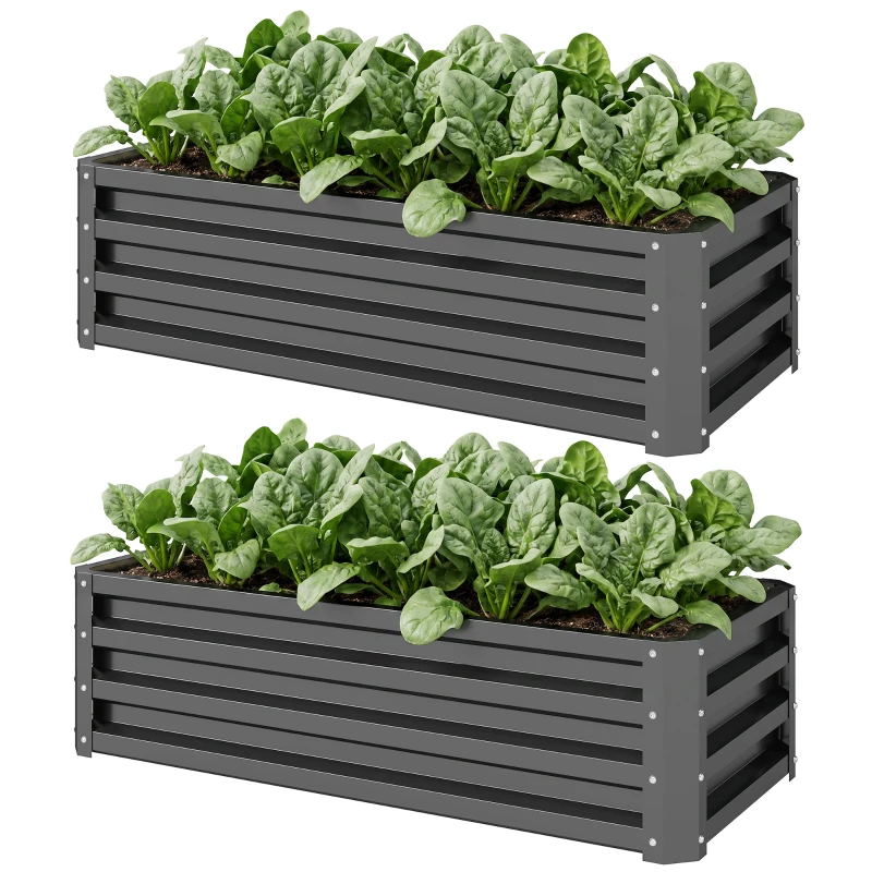 Outsunny Set of Two 110 x 50cm Steel Planter Boxes -  Light Grey