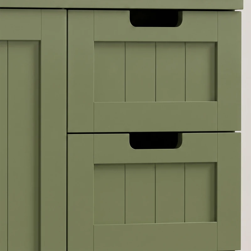 HOMCOM Mueble alto de almacenamiento, armario con puertas vitradas y estantes ajustables para baño, cocina, salón, verde