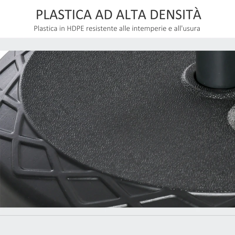 Outsunny Base per Ombrellone Rotonda Ø55cm in Plastica da 30kg per Pali da Ø38-48mm, Nero