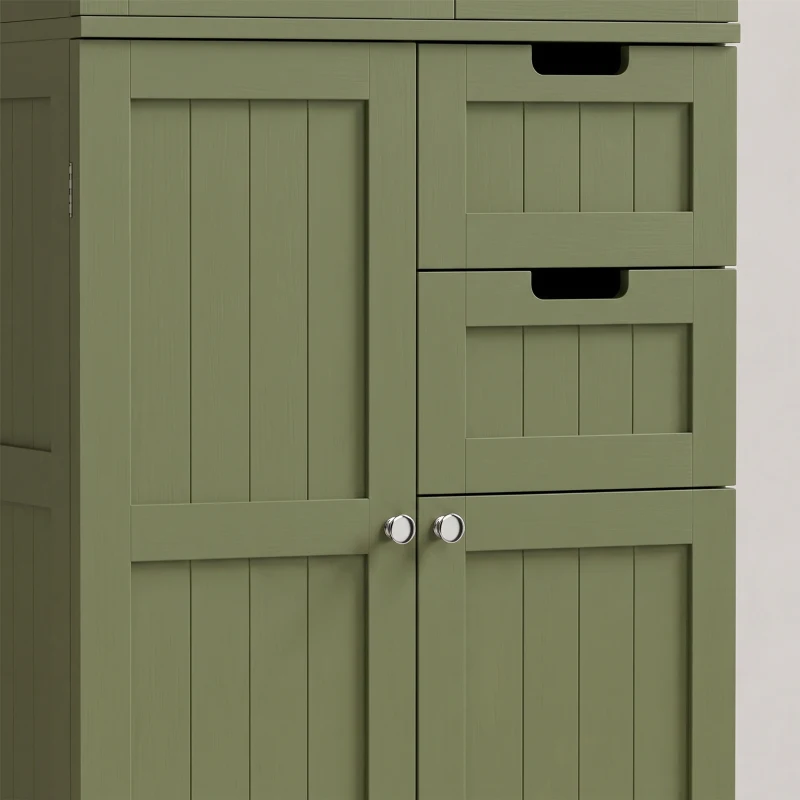 HOMCOM Mueble alto de almacenamiento, armario con puertas vitradas y estantes ajustables para baño, cocina, salón, verde