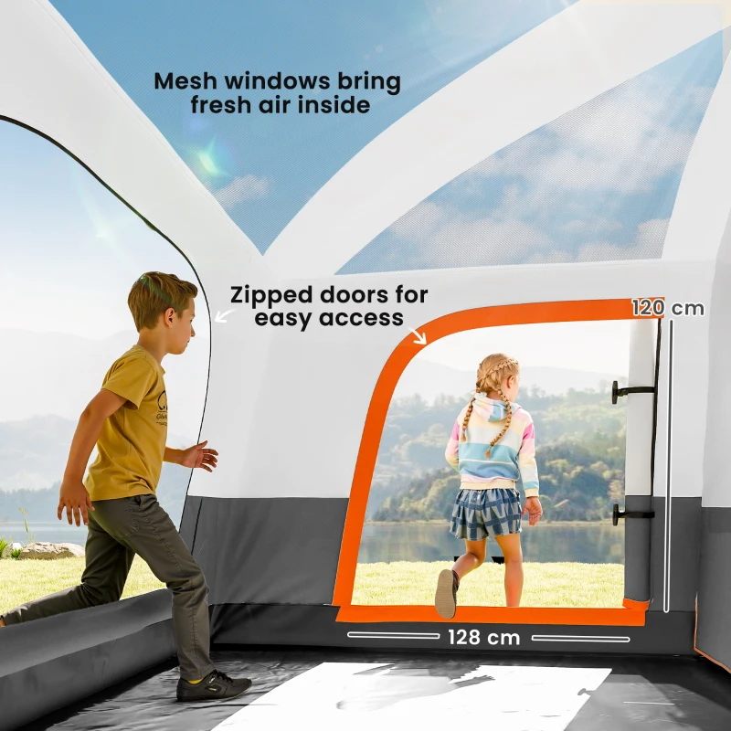Outsunny 4 Man Camping Tent, Double Layer Tunnel Tent with Porch, Living Area and 2 Bedrooms, Sewn in Groundsheet, 3000mm Waterproof and UPF 30+, Portable with Bag, 430 x 305 x 195 cm Large, Grey