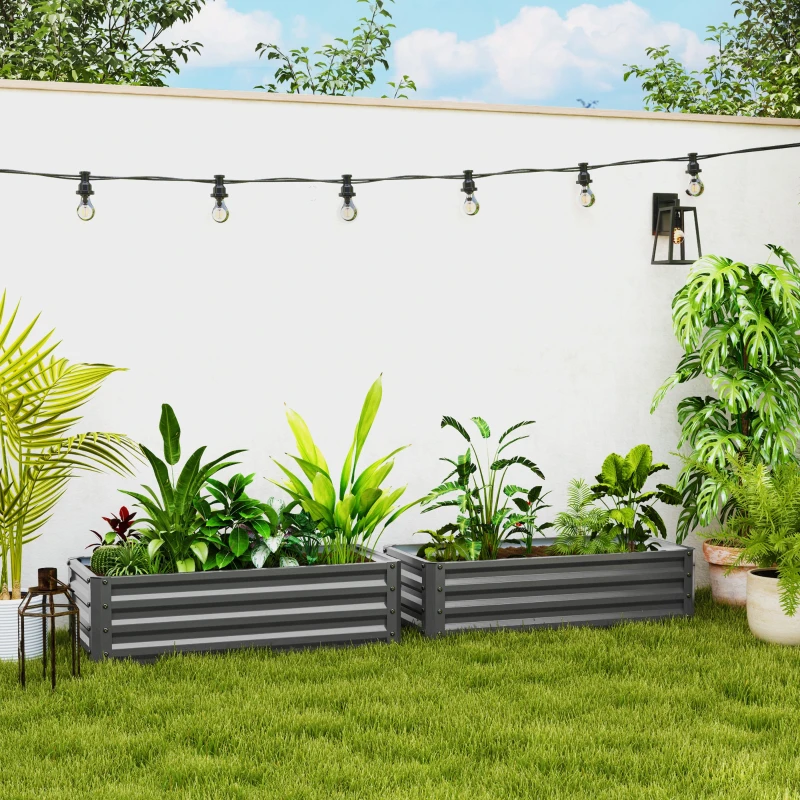 Outsunny Set of Two 110 x 50cm Steel Planter Boxes -  Light Grey