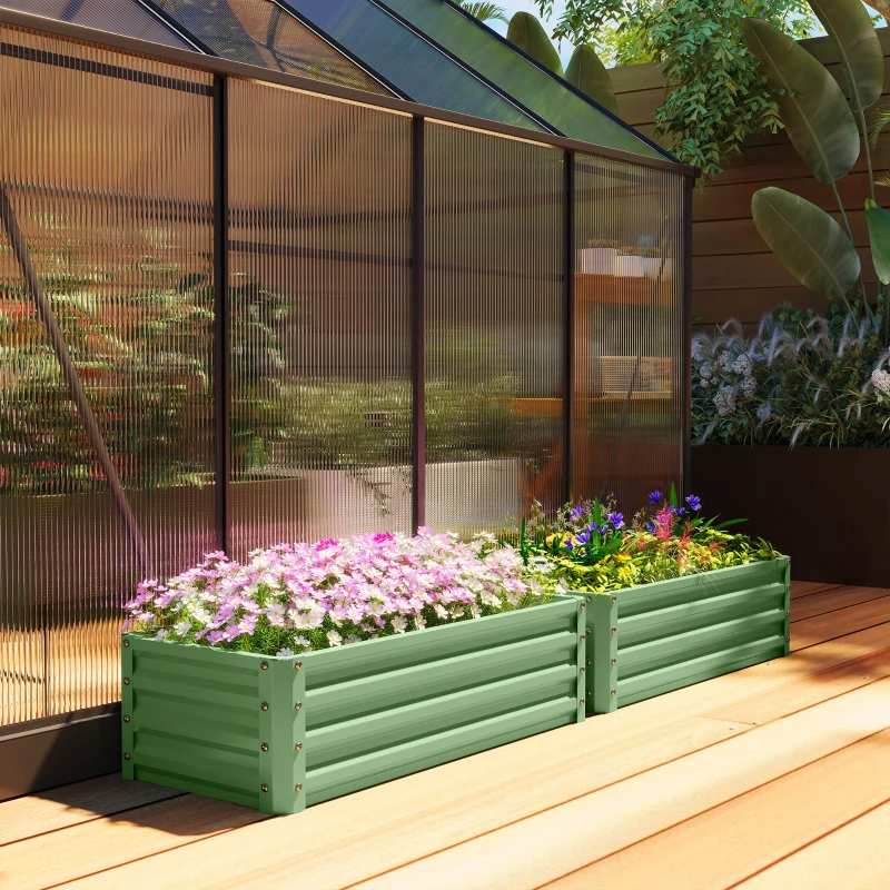 Outsunny Set of Two 110 x 50cm Steel Planter Boxes -  Light Green
