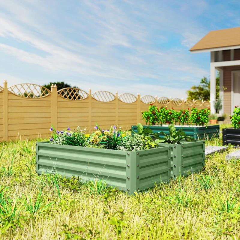 Outsunny Set of Two 110 x 50cm Steel Planter Boxes -  Light Green