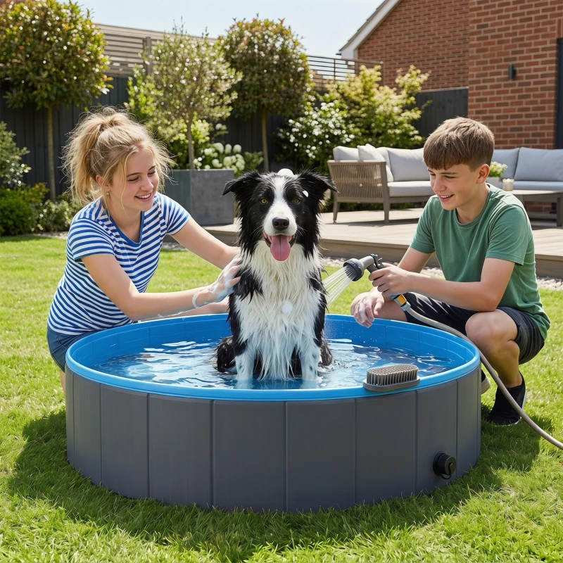 PawHut Faltbarer Hundepool für Große und Mittelgroße Hunde, mit Anti-Rutsch-Boden für Enten, Innen- und Außen, 120x30cm