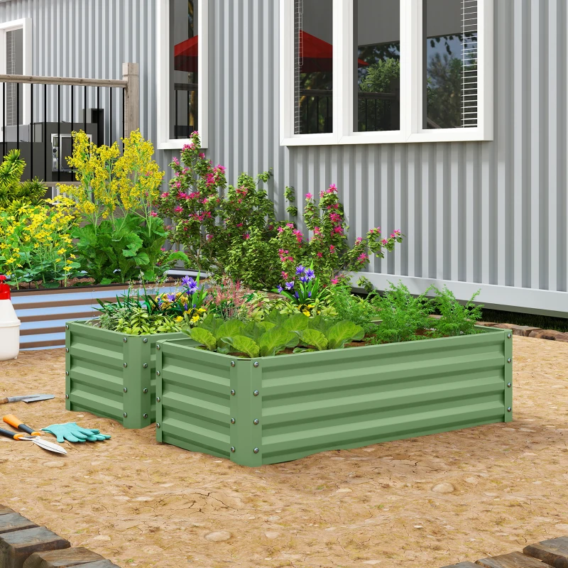 Outsunny Set of Two 110 x 50cm Steel Planter Boxes -  Light Green