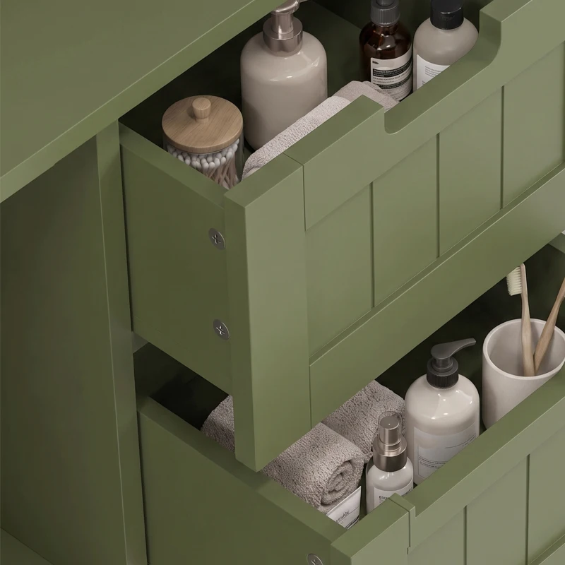 HOMCOM Mueble alto de almacenamiento, armario con puertas vitradas y estantes ajustables para baño, cocina, salón, verde