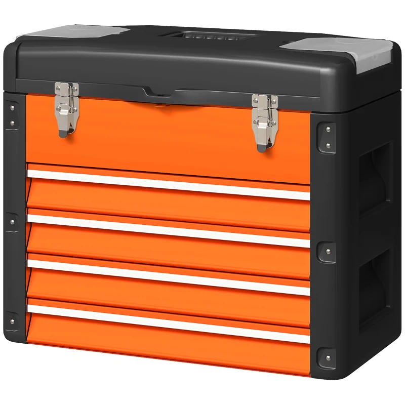 HOMCOM Boîte à Outils à 4 Tiroirs, Caisse à Outils en Acier Thermolaqué avec Plateau Amovible, 49,7x25,3x40,7cm, Orange