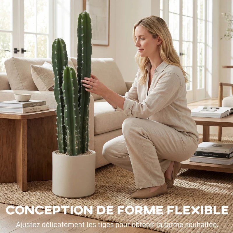 HOMCOM Cactus Artificiel 95 cm, Plante Artificielle en Pot, Tiges Réglables, Grand Réalisme, pour Maison et Bureau, Vert