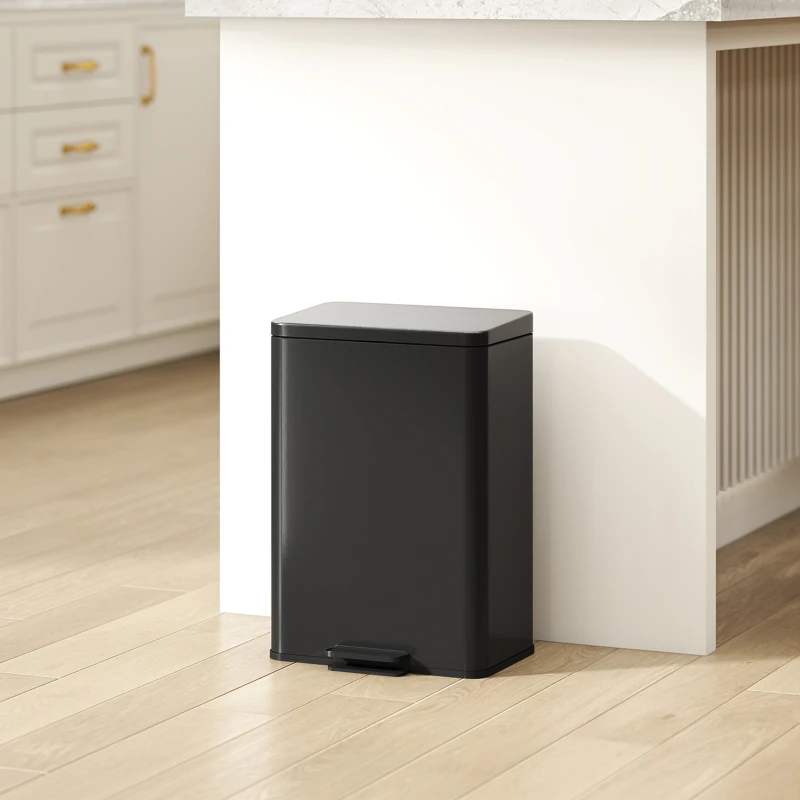 HOMCOM Lixeira 20 L Pedal com Tampa de Fechamento Suave Balde Interno Removível Fosco 34,2x30,6x44,2 cm Preto