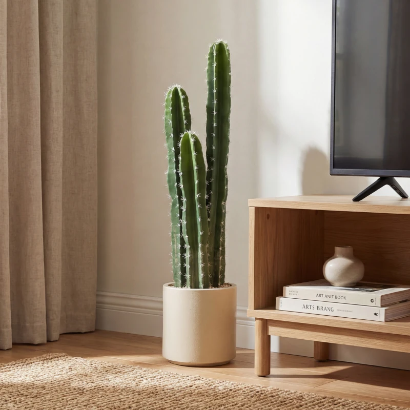 HOMCOM Cactus Artificiel 95 cm, Plante Artificielle en Pot, Tiges Réglables, Grand Réalisme, pour Maison et Bureau, Vert