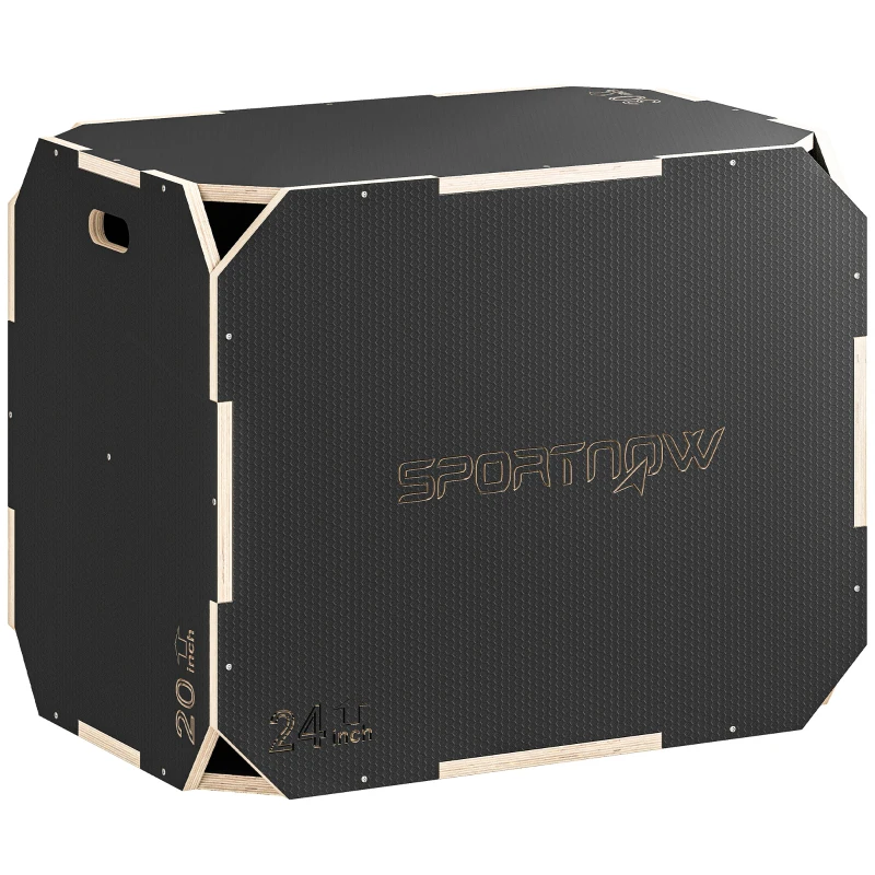 SPORTNOW Boîte Plométrique 3 en 1 en Bois pour Entraînement au Saut, Antidérapant et sans Coins, 76x61x51cm, Noir