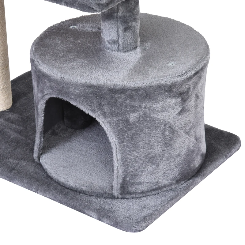 PawHut Árbol Rascador para Gatos 81 cm Torre para Gatos con Cama Plataforma Refugio Poste de Sisal y Bolas 60x40x81 cm Gris