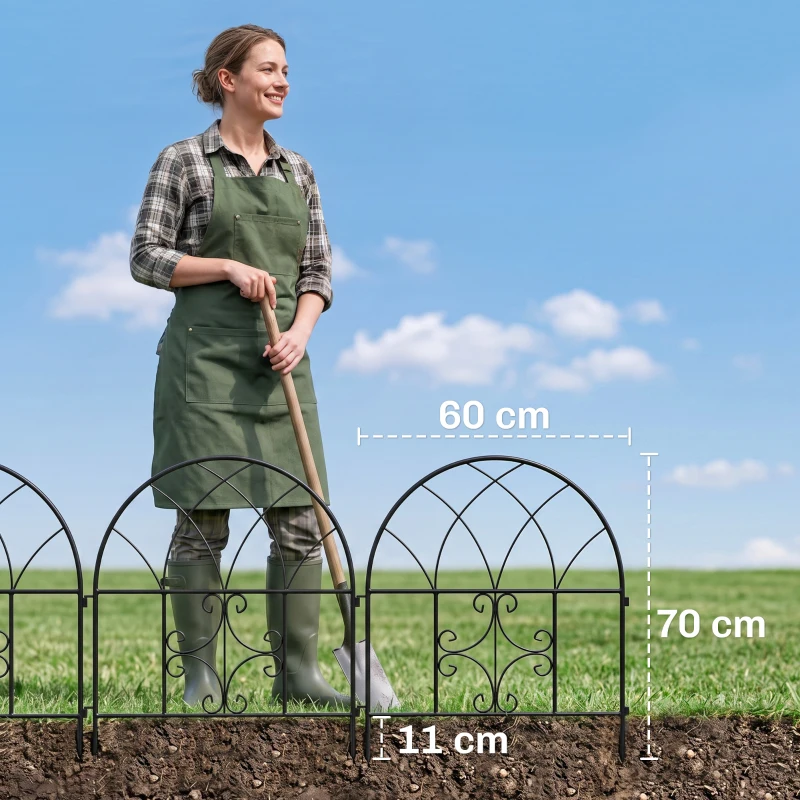 Outsunny Tuinhek hek staal 300 cm x 70 cm hoog decoratief gaashek set hekelementen zwart
