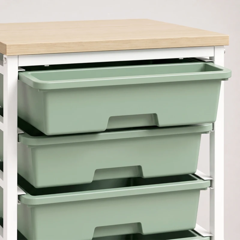 HOMCOM 6-Tier Storage Trolley on Wheels, Metal Kitchen Rolling Cart with 5 Pull-Out Drawers, Green