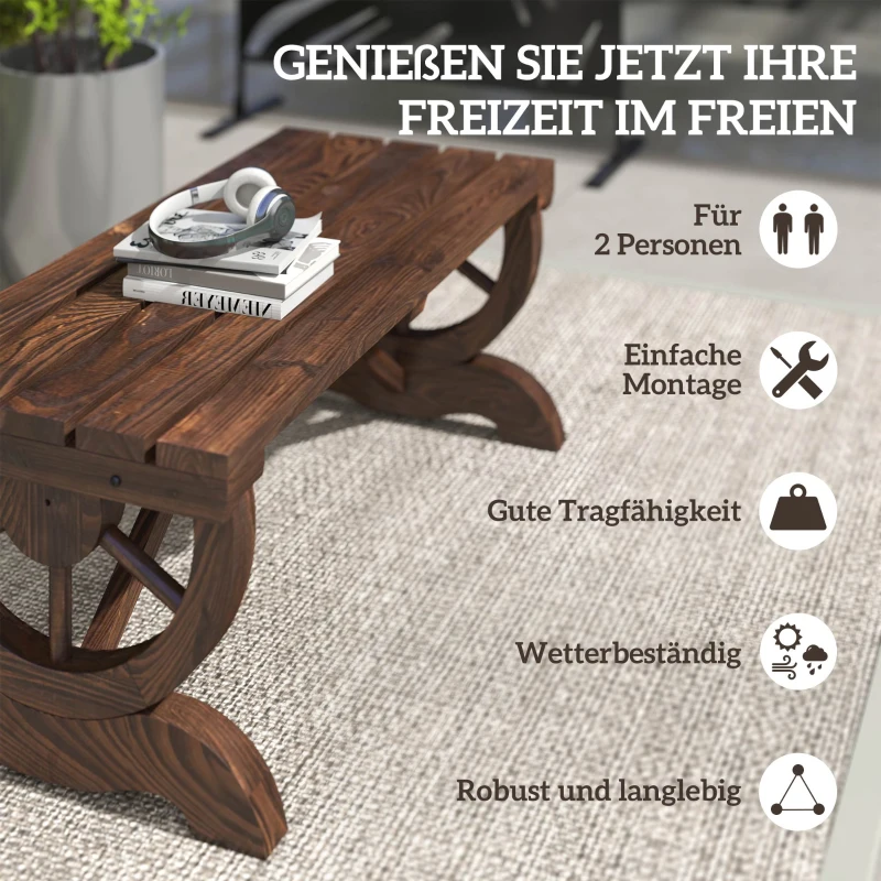 Outsunny Tuinbank bank tuinmeubelen rustieke bank massief hout bruin