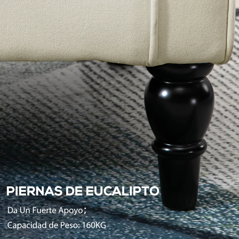 HOMCOM Sillón de Salón con Reposacabezas y Patas de Madera Butaca Carga 160 kg para Dormitorio Oficina Sala de Estar Crema