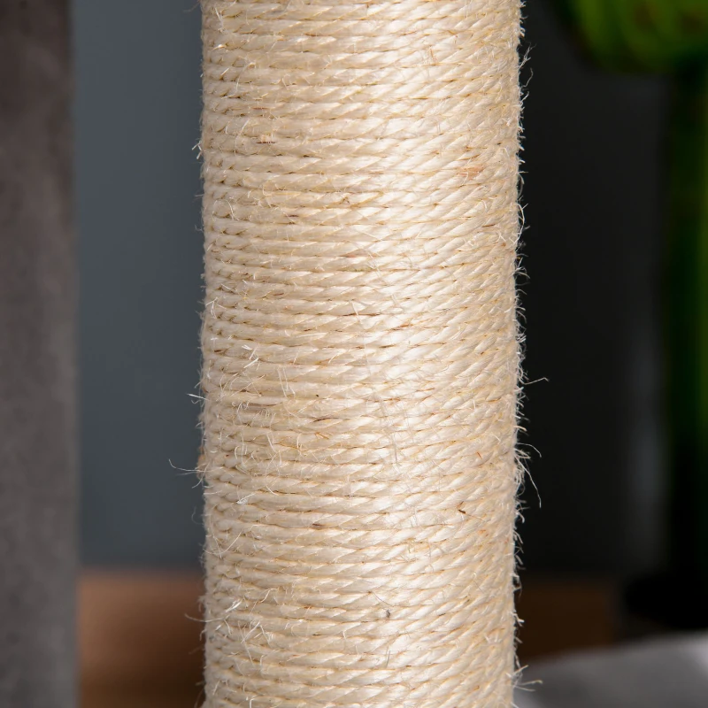 PawHut Árbol Rascador para Gatos Altura 114 cm con Postes de Sisal 3 Plataformas Casita y 2 Bolas Colgantes Gris Claro