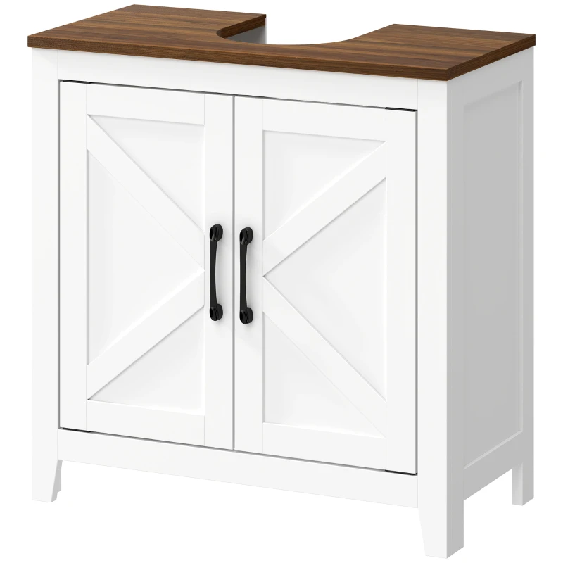 HOMCOM Mueble de Baño Bajo Lavabo Estilo Rústico con Estante Ajustable y 2 Puertas Tipo Granero Blanco
