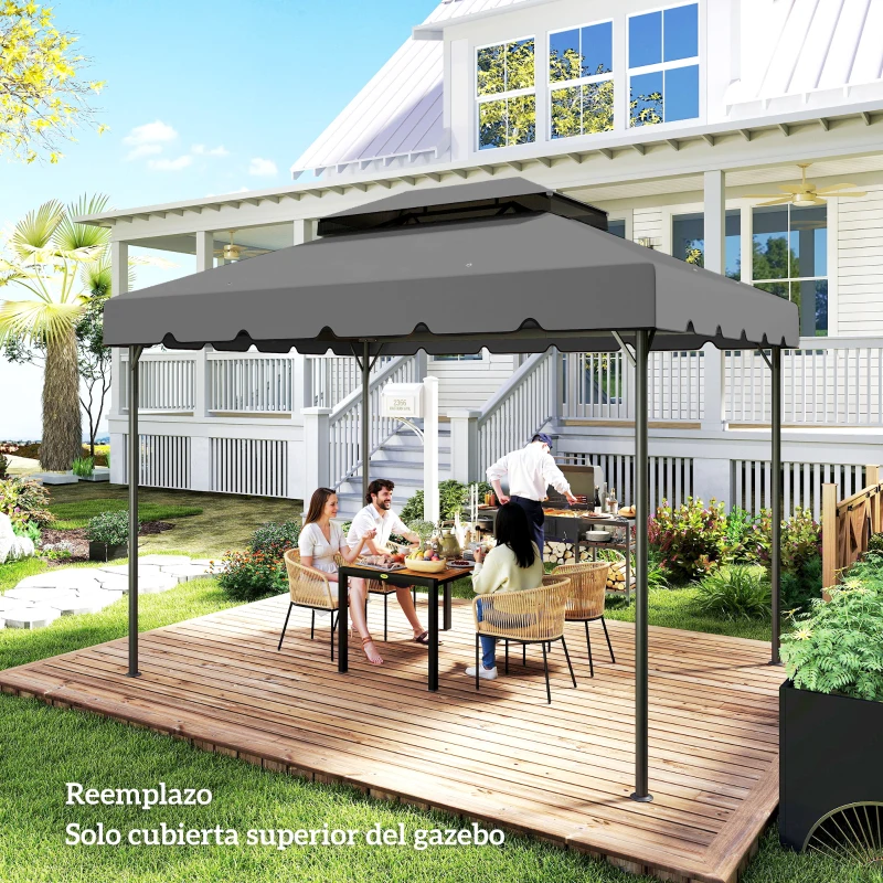 Outsunny Toldo de Recambio para Cenador 4x3 m con Techo Doble Orificios de Drenaje Solo Toldo NO Incluye Marco Gris Claro