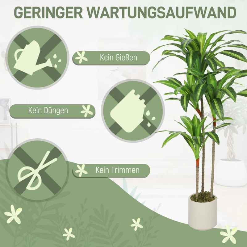 HOMCOM Kunst Dracaena Boom 120 cm met flexibele stammen en witte pot voor woonkamer, slaapkamer of kantoor