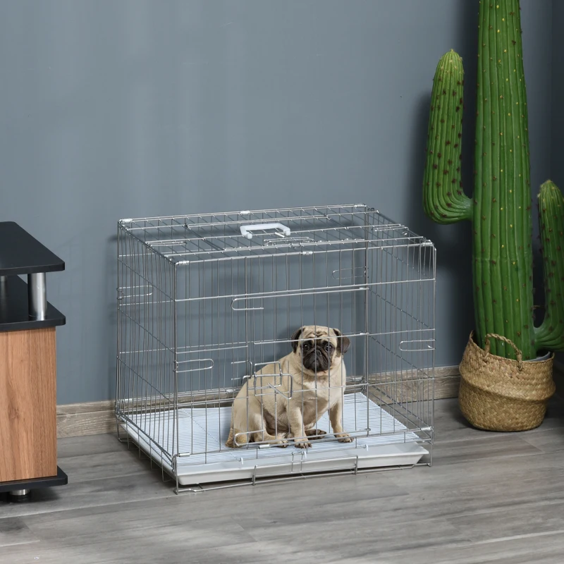 PawHut Cage pour chien pliable en fil métallique avec plateau amovible 1 porte avec serrure 61 x 43 x 50 cm blanc