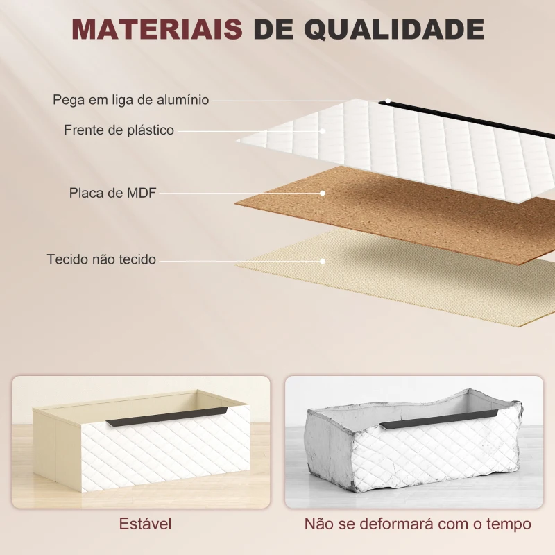 HOMCOM Cómoda com 6 Gavetas de Tecido Frentes com Padrão de Diamante Móvel de Arrumação 117,5x30x73,5 cm Madeira e Branco