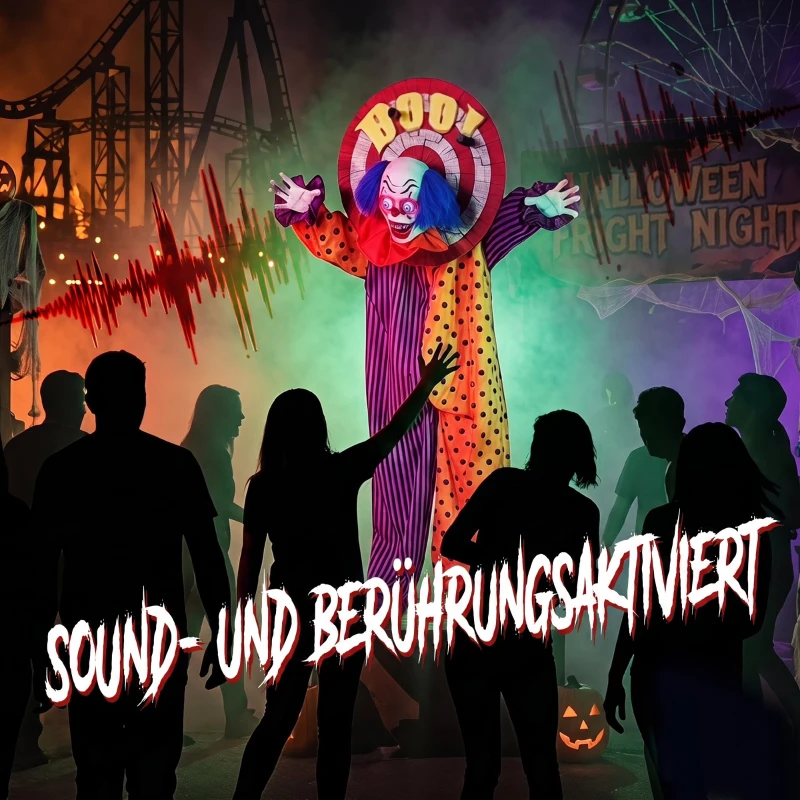 HOMCOM 167 cm lebensgroße animierte Halloween-Clown-Deko mit Sound- & Berührungsaktivierung