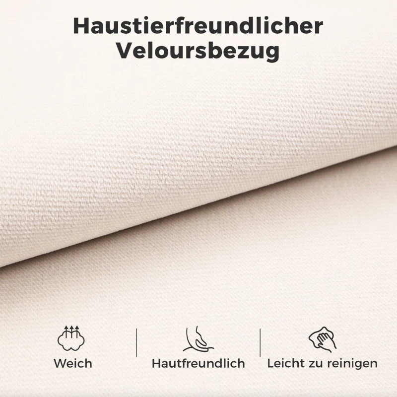 HOMCOM Schlafsofa mit Umkehrbarer Chaiselongue, L-förmiges 3-Sitzer Sofa aus Veloursbezug, Cremeweiß