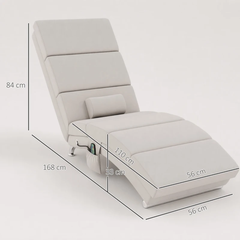 HOMCOM Elektrische Relaxfauteuil Massagestoel met Ligfunctie, Warmte, Vibratie en Lendenkussen, 56 x 168 x 84 cm Crèmewit