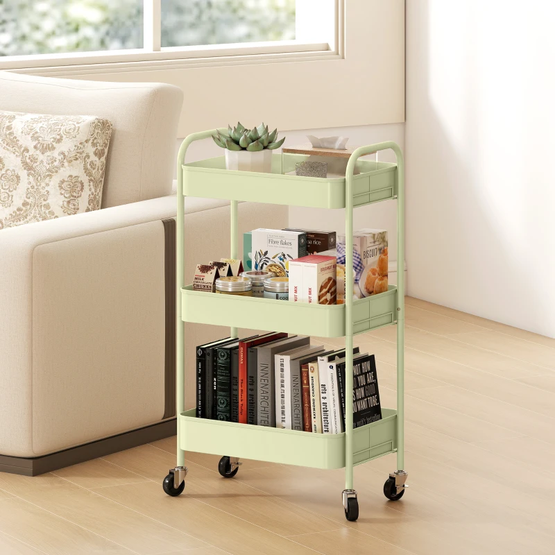 HOMCOM Three-Tier Steel Storage Trolley - Green